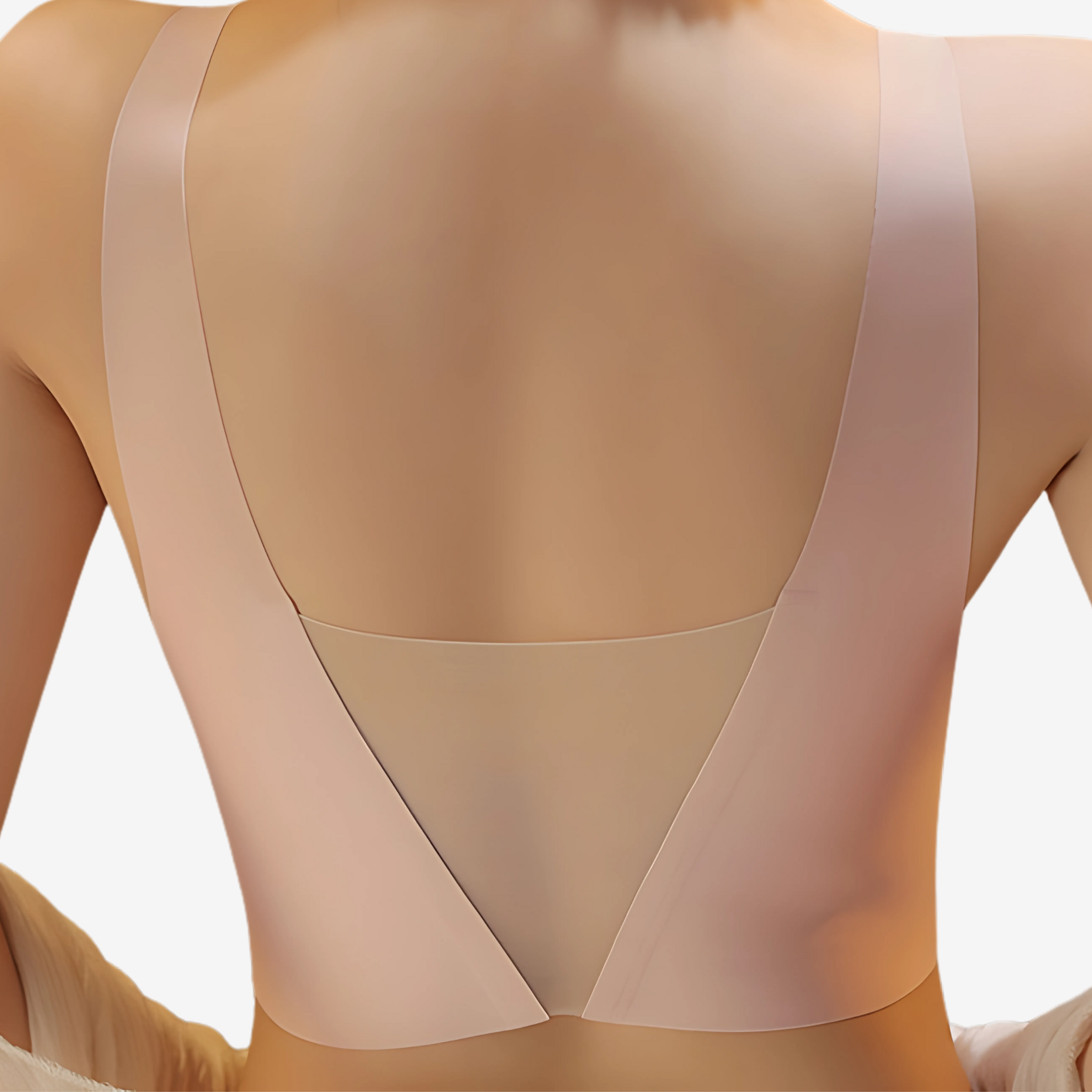 Back View of Model wearing Lustre Blush Corset Top – Elegant baby pink corset top with mesh details and deep V-neckline.