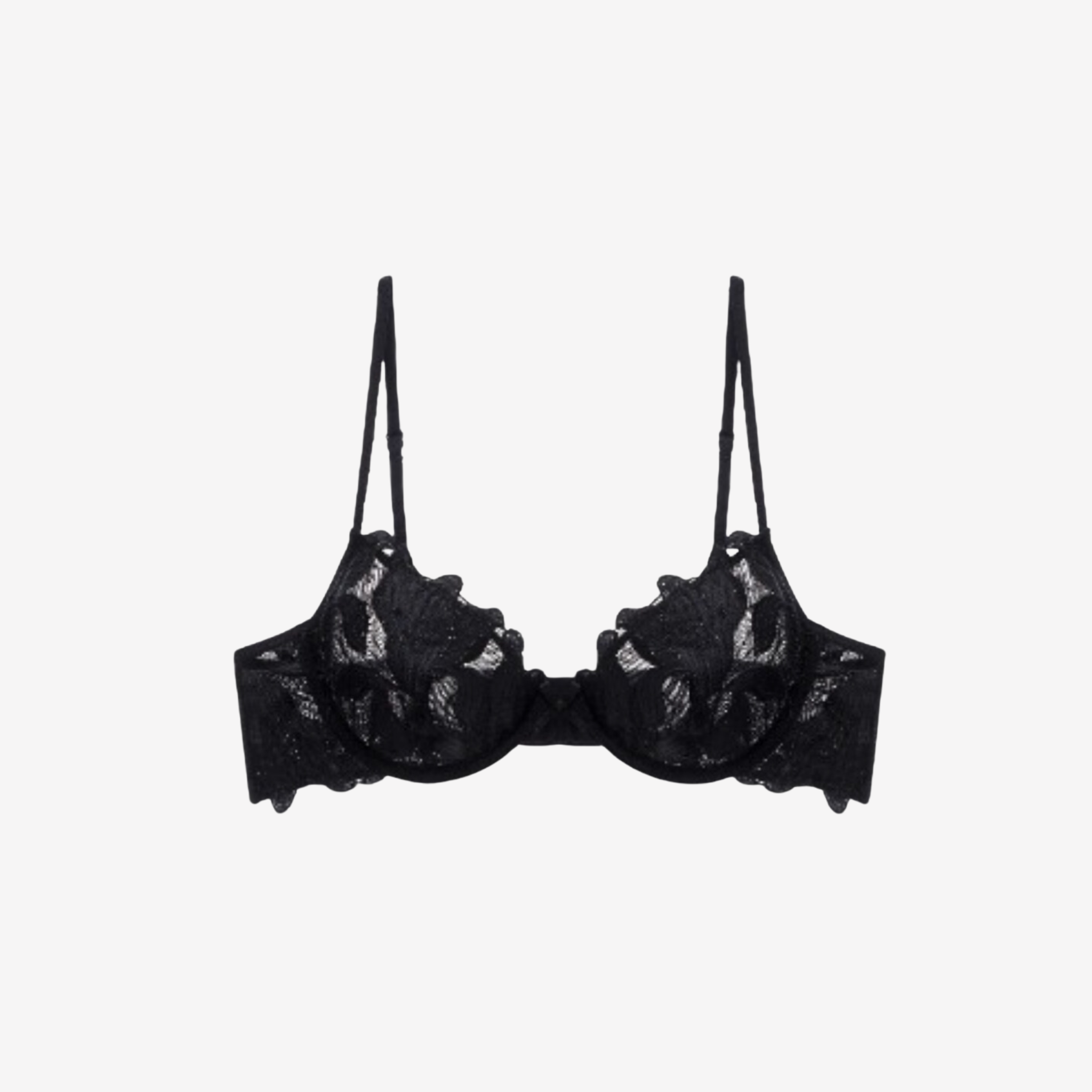 Exotique Black Balconette Bra with Floral Embroidery and Scalloped Edges – Intyra Lingerie