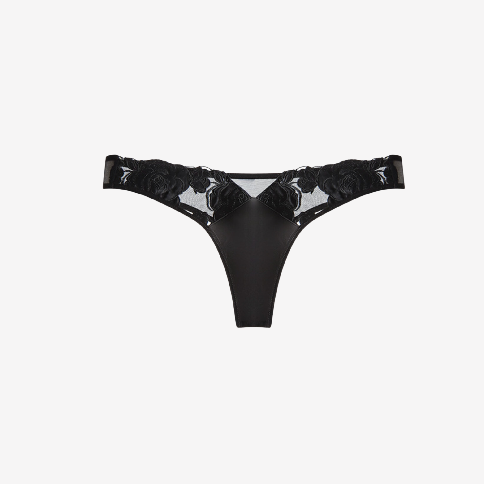 Black Rose Hipster Thong with Intricate Floral Lace and Smooth Mesh Design. Perfectly matches with balconette bra.