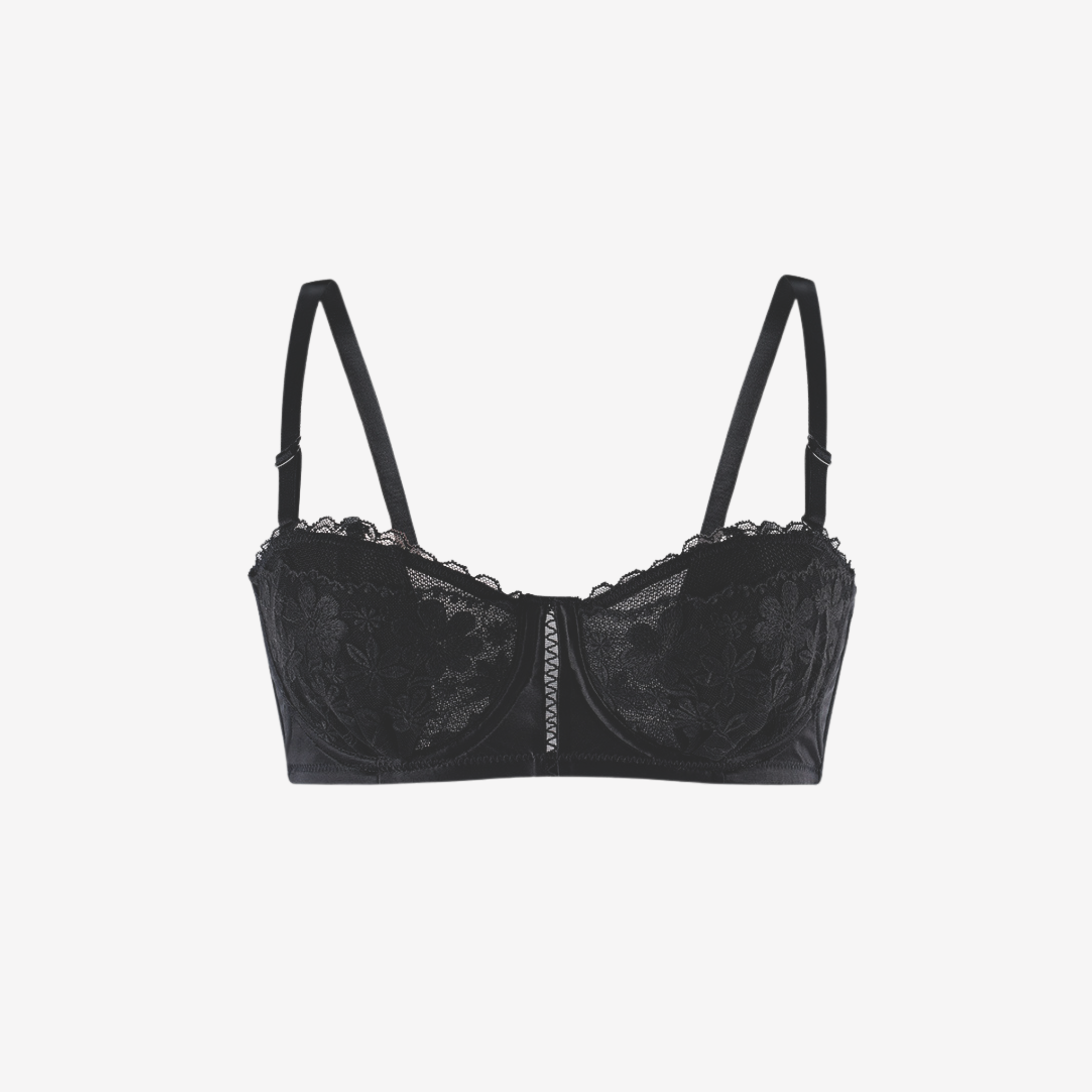 Midnight Allure Lace Bandeau Bra in Black with Floral Embroidery by Intyra