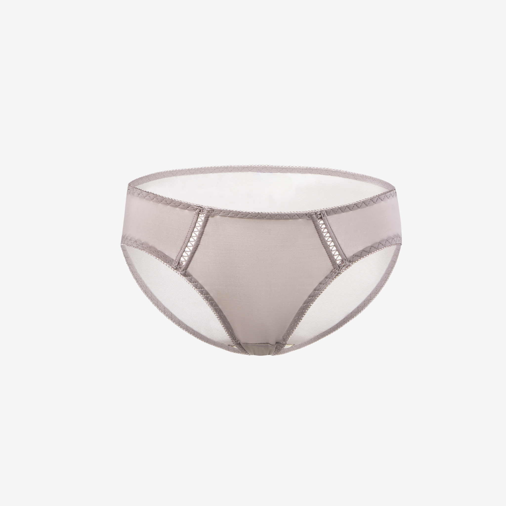 Coffee Bikini Brief with sheer mesh panels and soft, breathable fabric