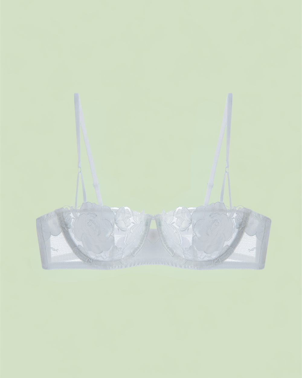 Intyra Ivory Petal Demi Bra in ivory featuring floral embroidery and elegant sheer mesh detailing.