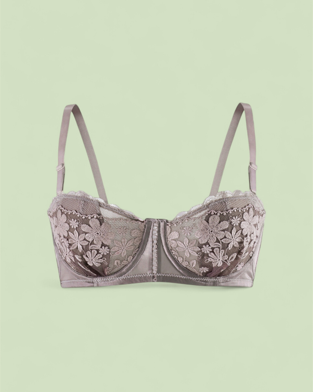 Luxury Intyra Mocha Embrace Lace Bandeau featuring floral lace embroidery and soft mocha tones displayed against an elegant background.