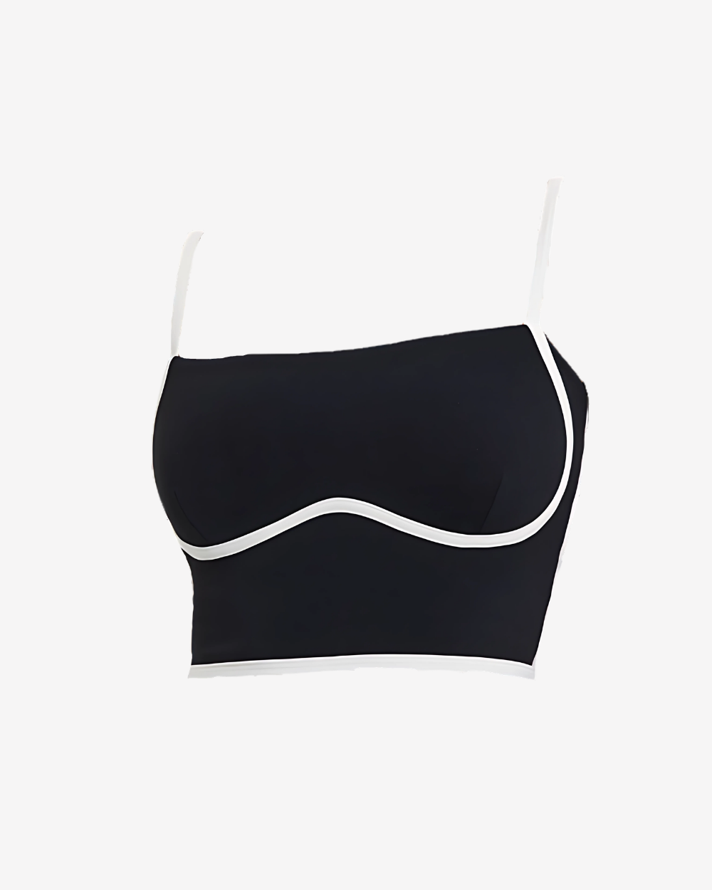 Intyra Monochrome Muse Corset Top in black featuring white contrast piping and a structured square neckline on a white background.