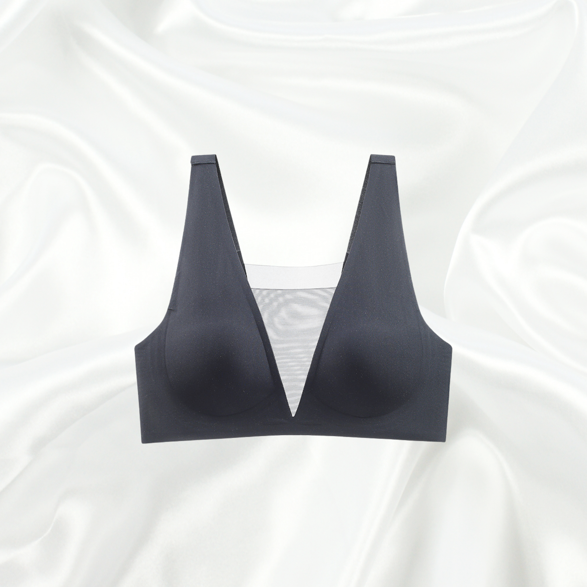 Intyra's Premium Black Corset Top with mesh details and plunging neckline in black