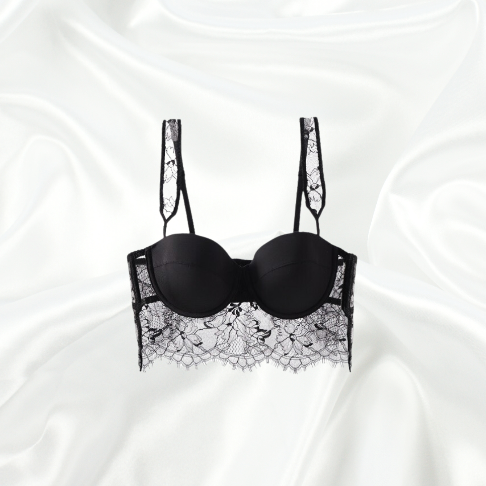 Black Longline Bra Corset Top by Intyra with lace detailing and a flattering fit, it’s perfect for layering or as a bold statement piece.