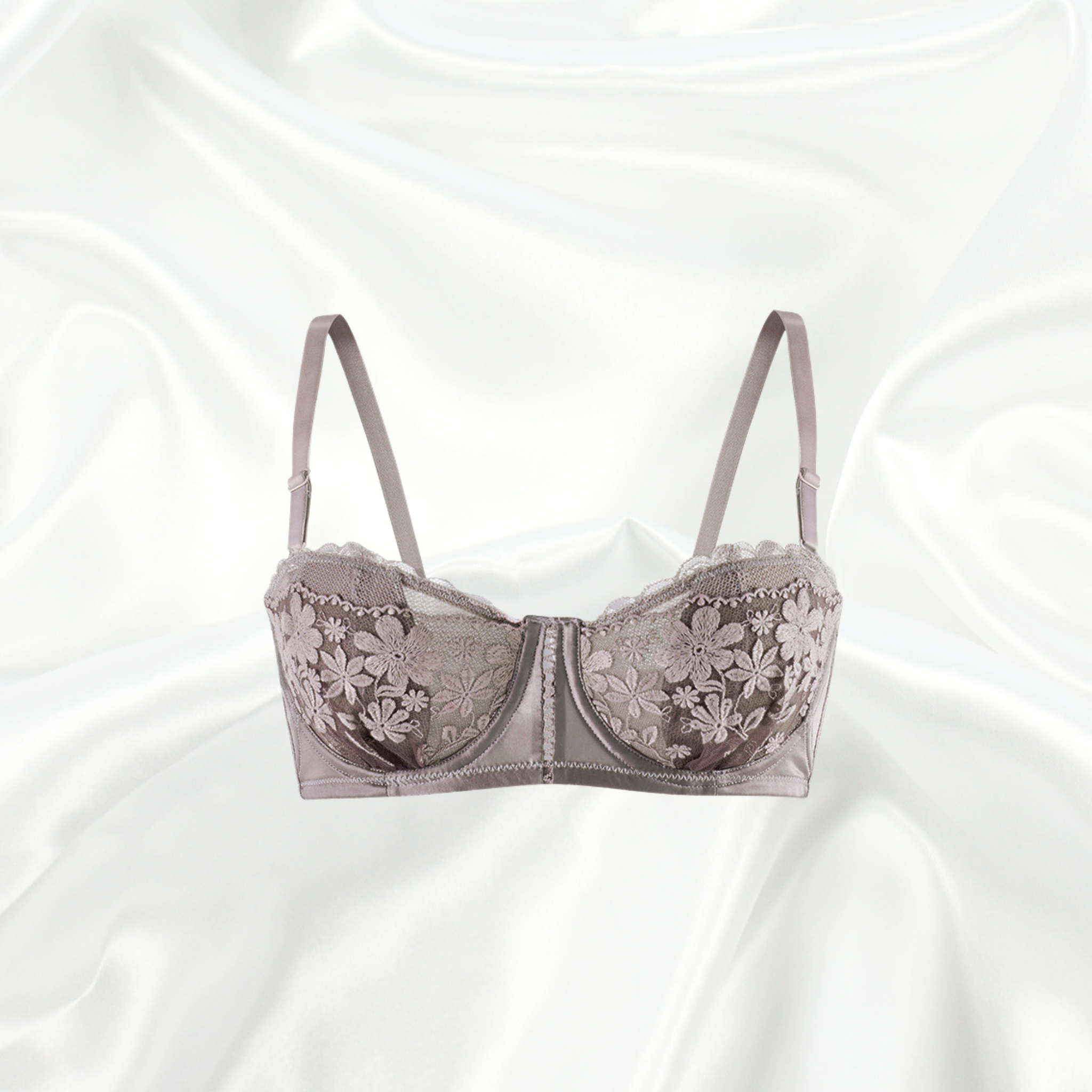 Indulge in the rich mocha tones of this exquisite lace bandeau, designed to sculpt and support with luxurious floral lace detailing.