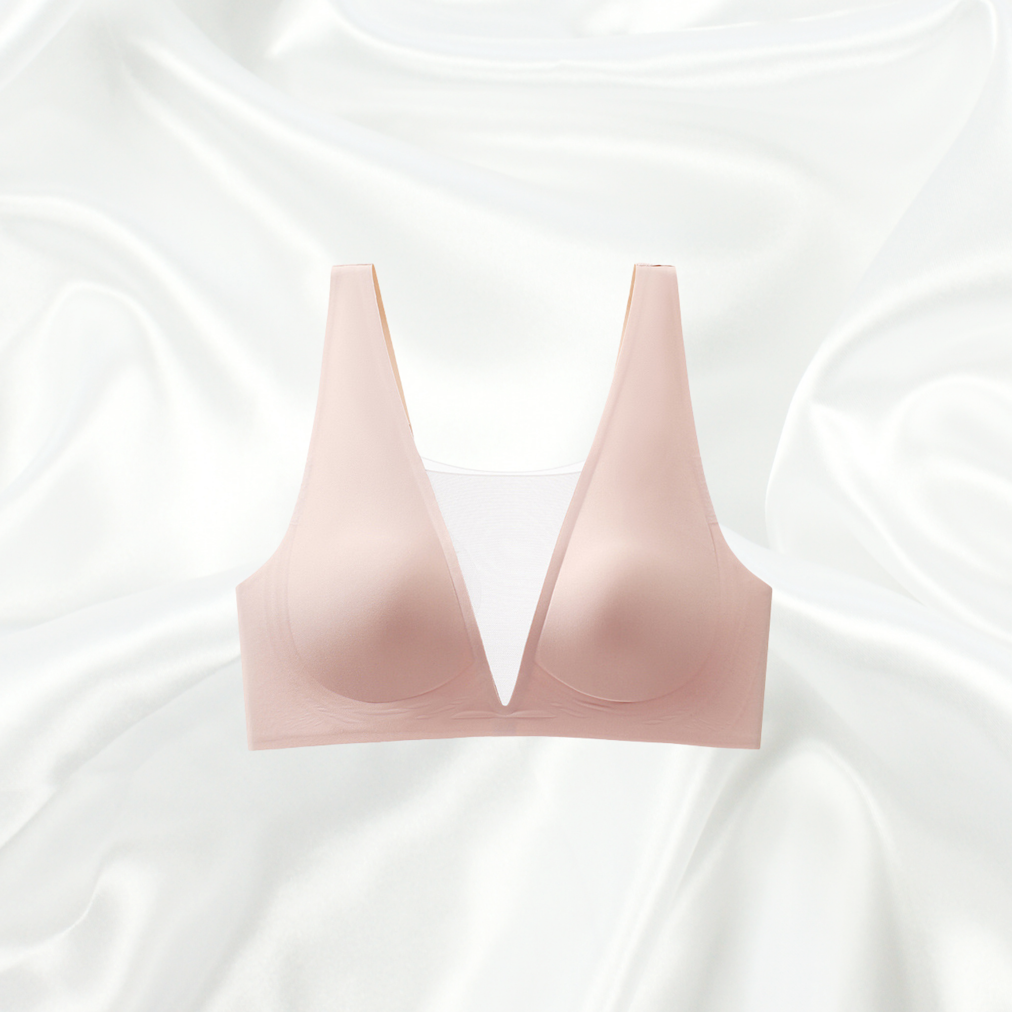Lustre Blush Corset Top – Elegant baby pink corset top with mesh details and deep V-neckline.