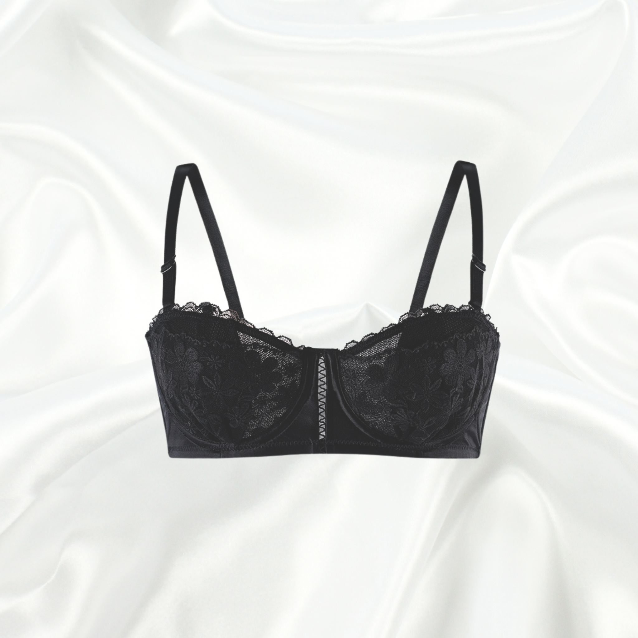 Midnight Allure Lace Bandeau Bra in Black with Floral Embroidery by Intyra