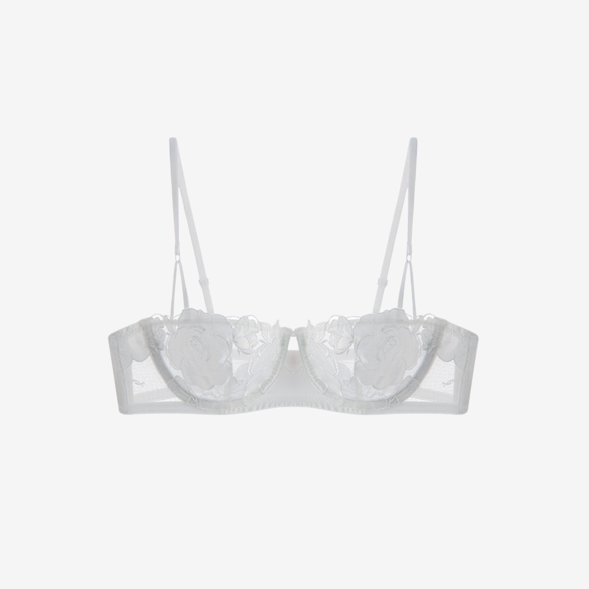 White Rose Embroidery Demi Bra with Sheer Lace and Underwired Support by Intyra. Shop the matching hipster thong to make the perfect bridal lingerie set