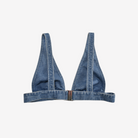 Luxury Denim Corset Bra Top – Structured denim bustier with V-neckline and structured seams