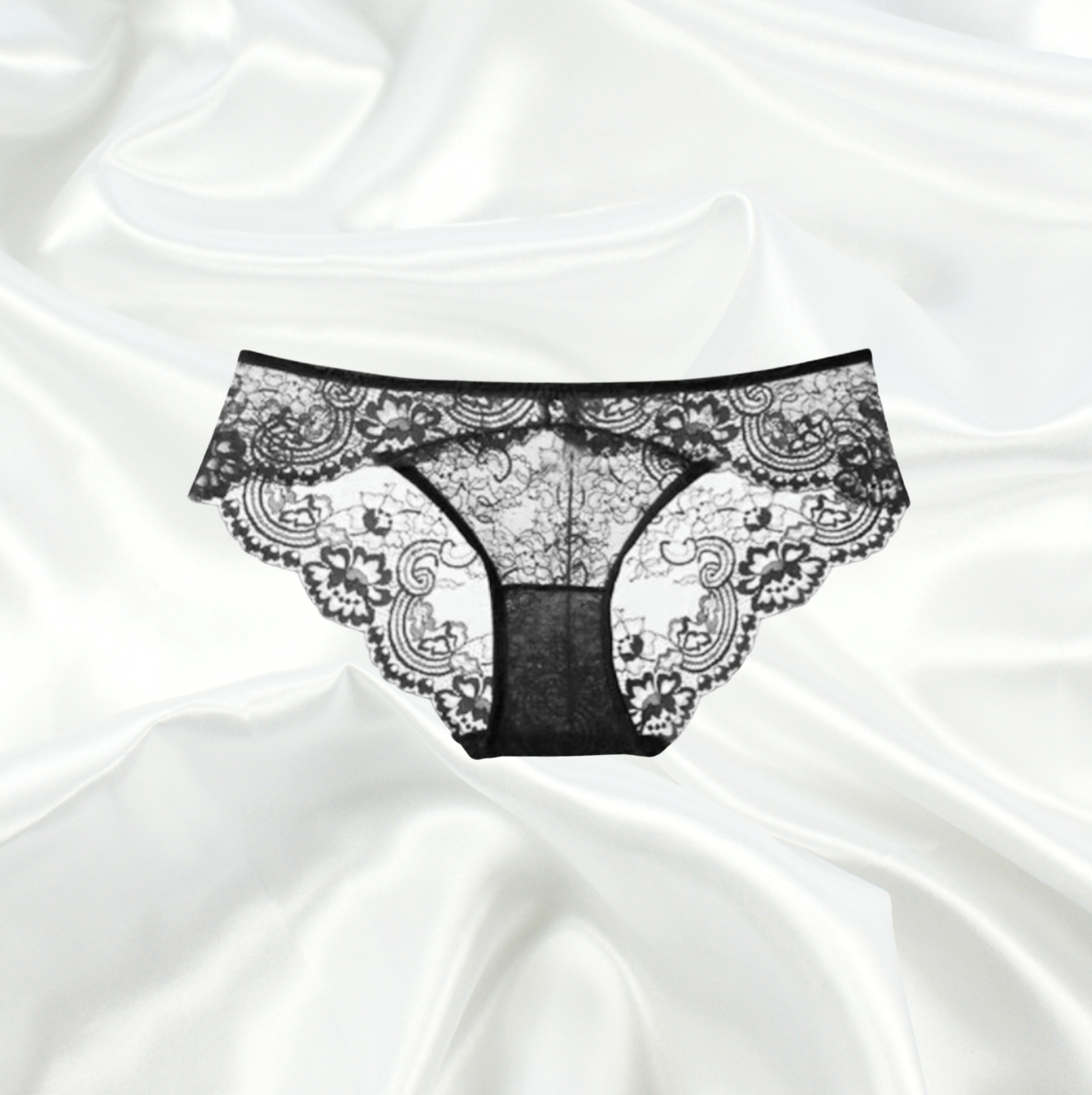 Black lace floral panty with intricate embroidery and mid-rise fit by Intyra