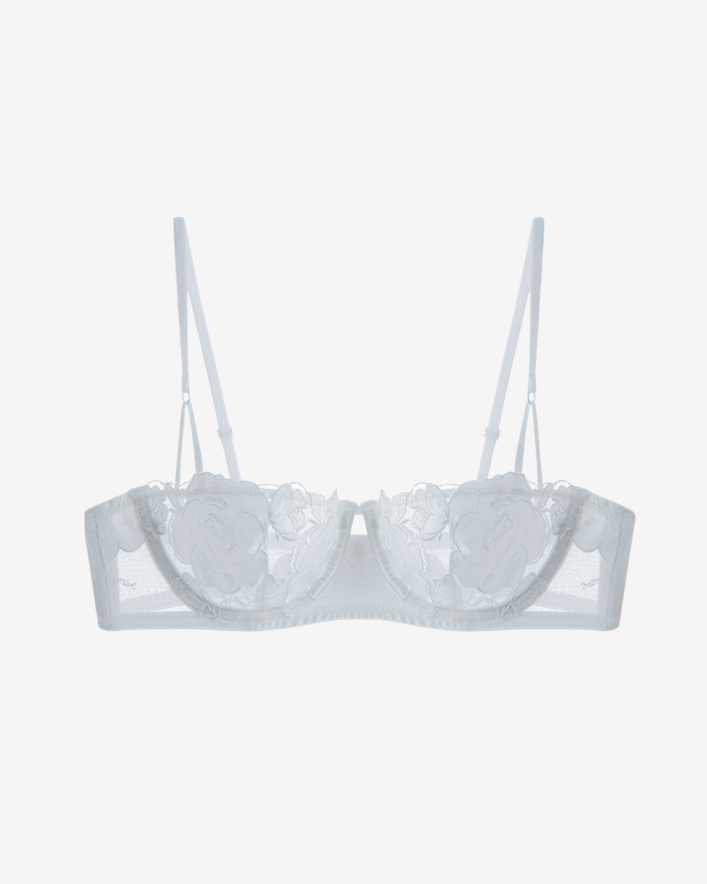 Intyra Ivory Petal Demi Bra in ivory featuring floral embroidery and elegant sheer mesh detailing on a white background.