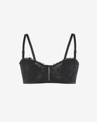 Intyra Midnight Allure Lace Bandeau in black featuring floral lace embroidery and elegant structured detailing.