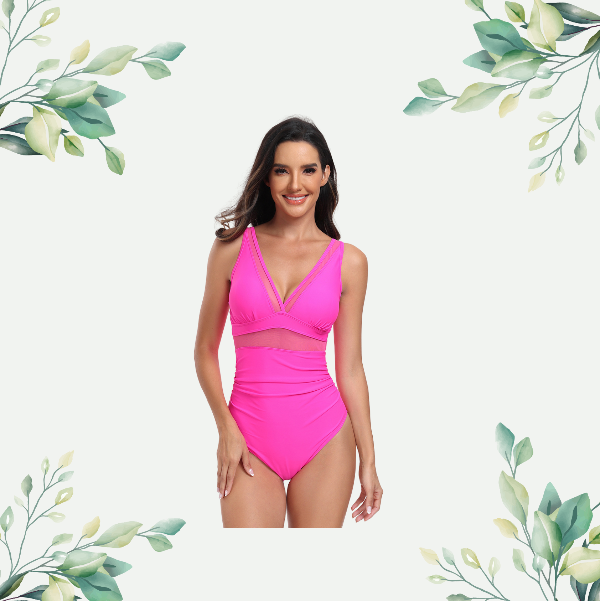 Luxury Pink high-end swimsuit with mesh detailing, Sizes S-2XL