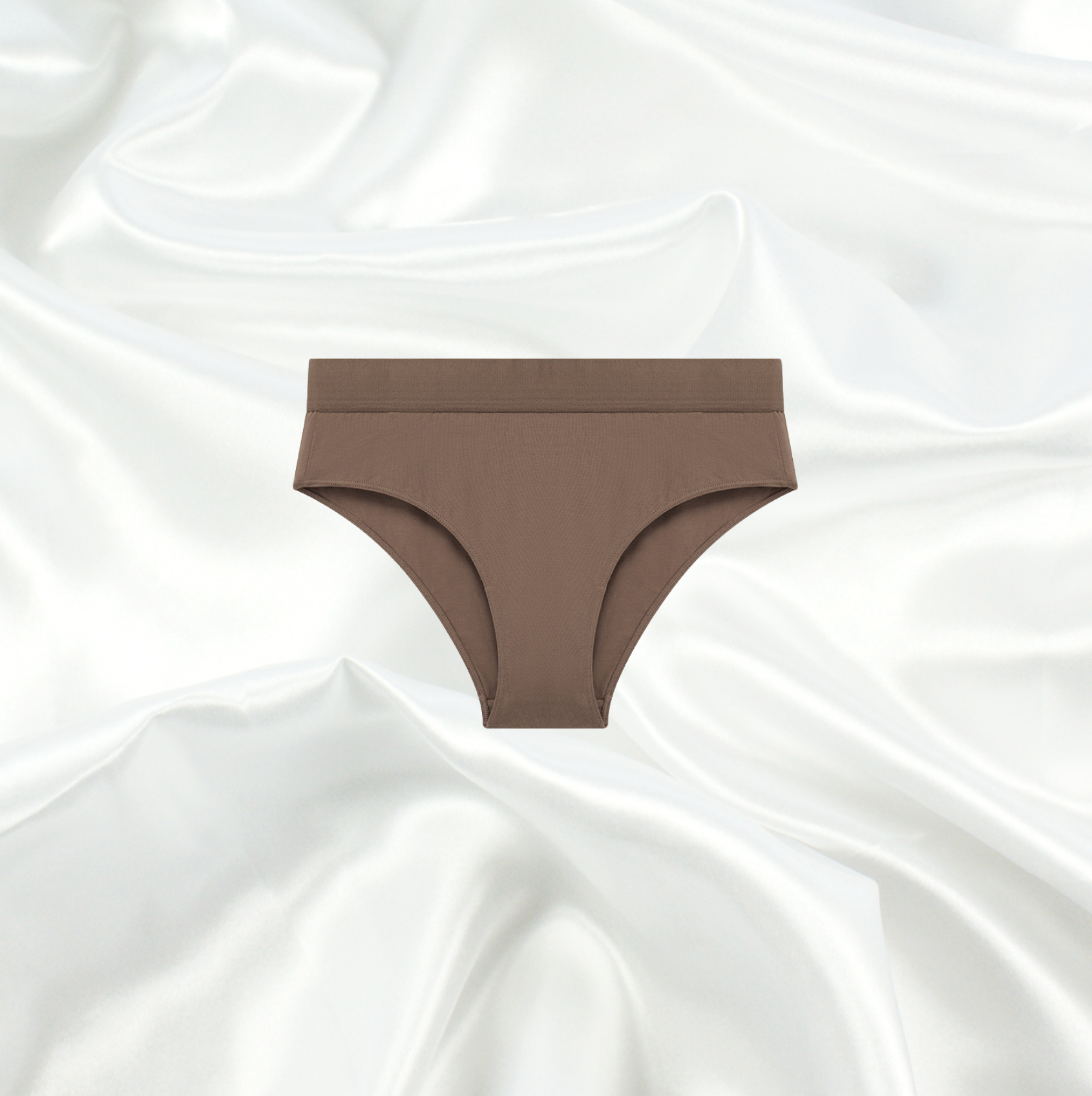 Seamless coffee coloured bikini panty by Intyra, featuring a luxurious design on a satin background, perfect for everyday comfort and elegance