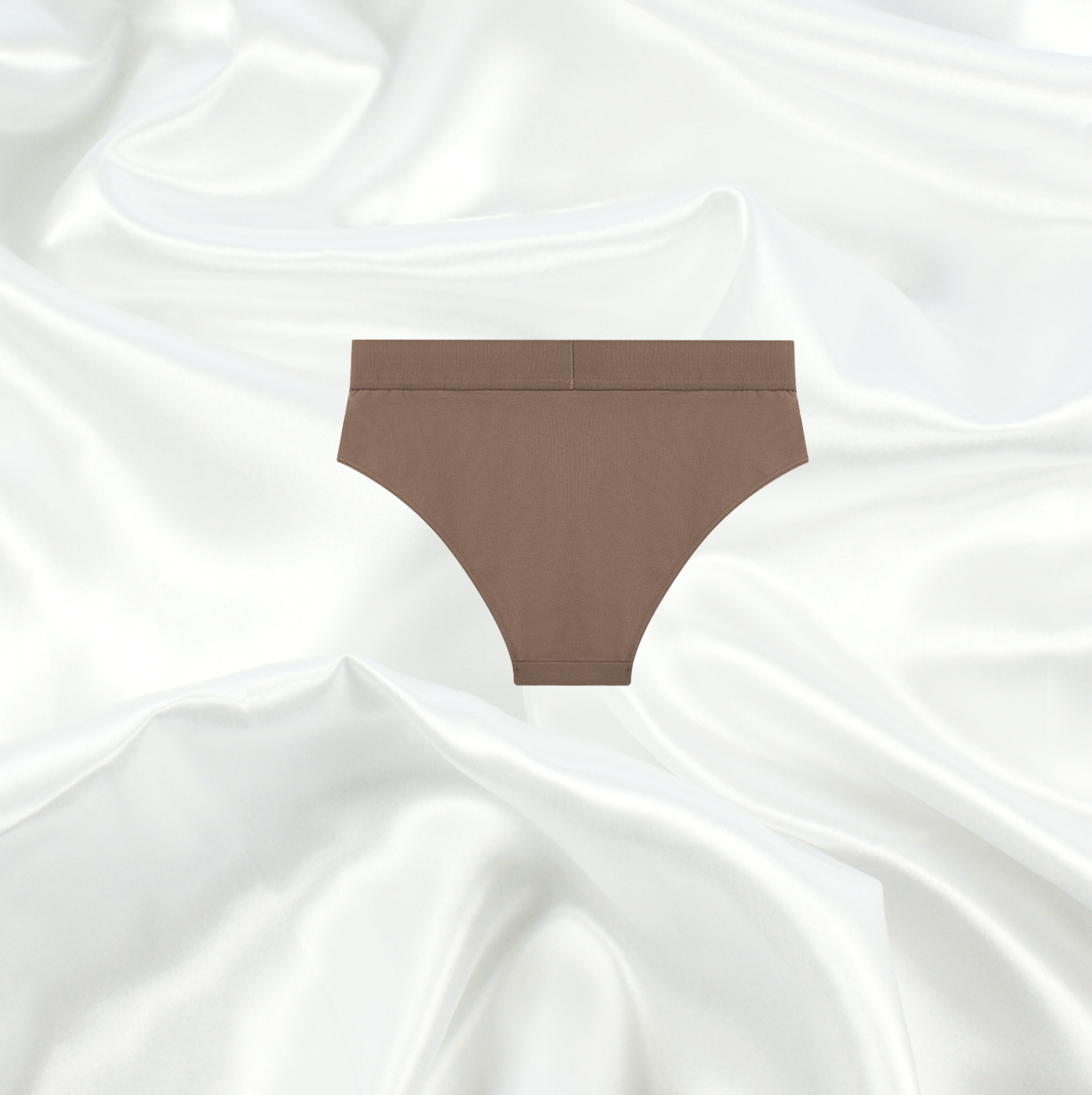 Seamless mocha coloured bikini panty by Intyra, featuring a luxurious design on a satin background, perfect for everyday comfort and elegance