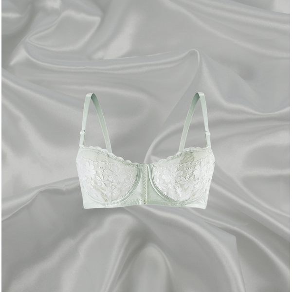 Mint lace underwired bra with delicate floral embroidery and adjustable straps by Intyra