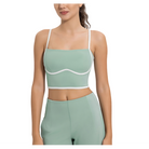 Mint green padded bra top with contrast piping, square neckline, ultra-soft non-wired design, full lining, and adjustable straps for stylish and versatile wear.