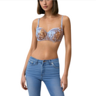 Mocha coffee lace underwired bra with floral embroidery and adjustable straps by Intyra"