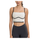 Ultra-soft padded white square-neck bra top with black contrast piping, non-wired design, full lining, and adjustable straps for a stylish and versatile fit.