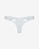 Product View of the White Rose Hipster Thong crafted from delicate sheer mesh, featuring intricate floral embroidery.
