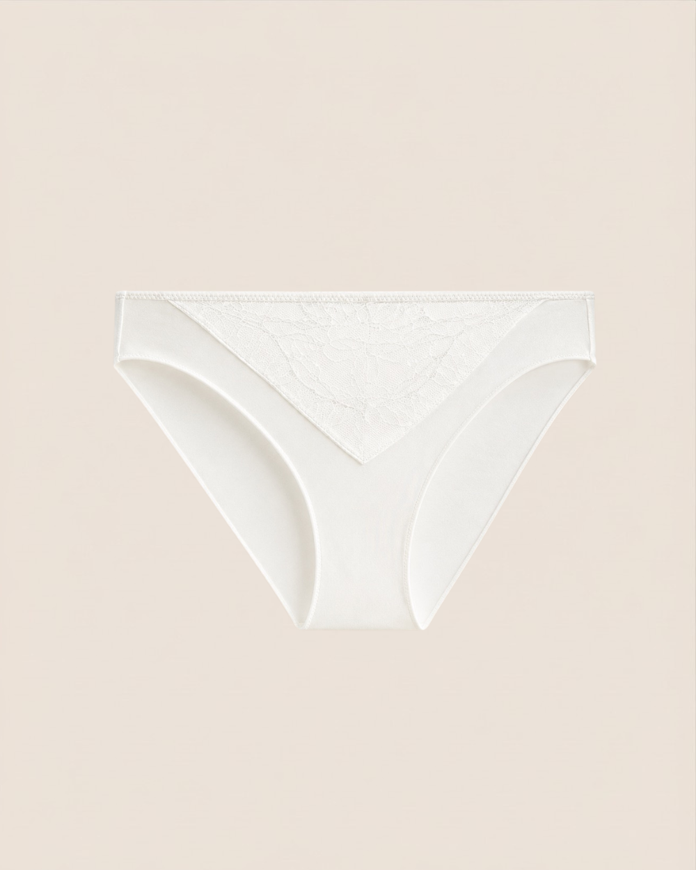 Front view of Intyra Ivory Whisper lace bikini brief with delicate floral lace and soft ivory fabric