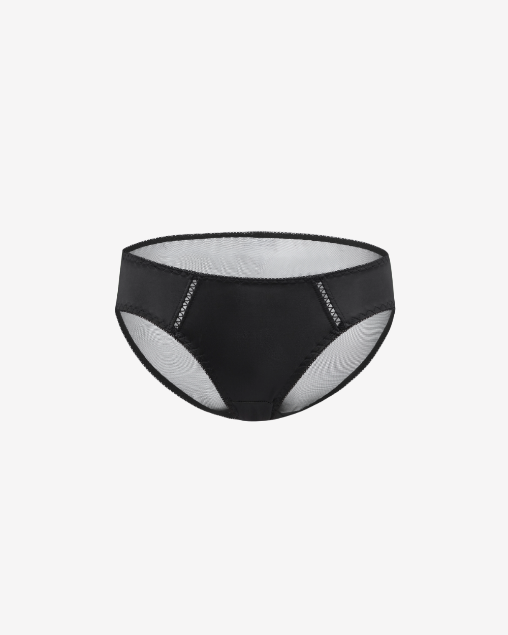 Close-up of the Midnight Allure Bikini Brief showcasing sheer mesh detailing and ultra-soft stretch fabric.