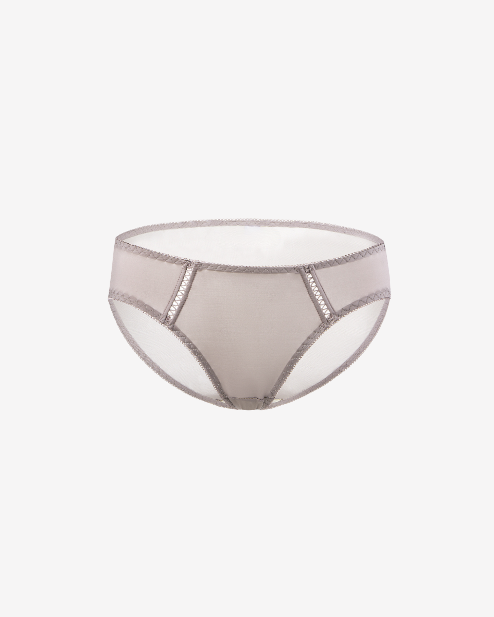 Close-up of the Mocha Embrace Bikini Brief showcasing delicate mesh panel detailing and ultra-soft stretch fabric.