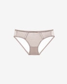 Mocha Embrace Bikini Brief featuring sheer mesh panels and soft mocha-toned detailing on a white background.