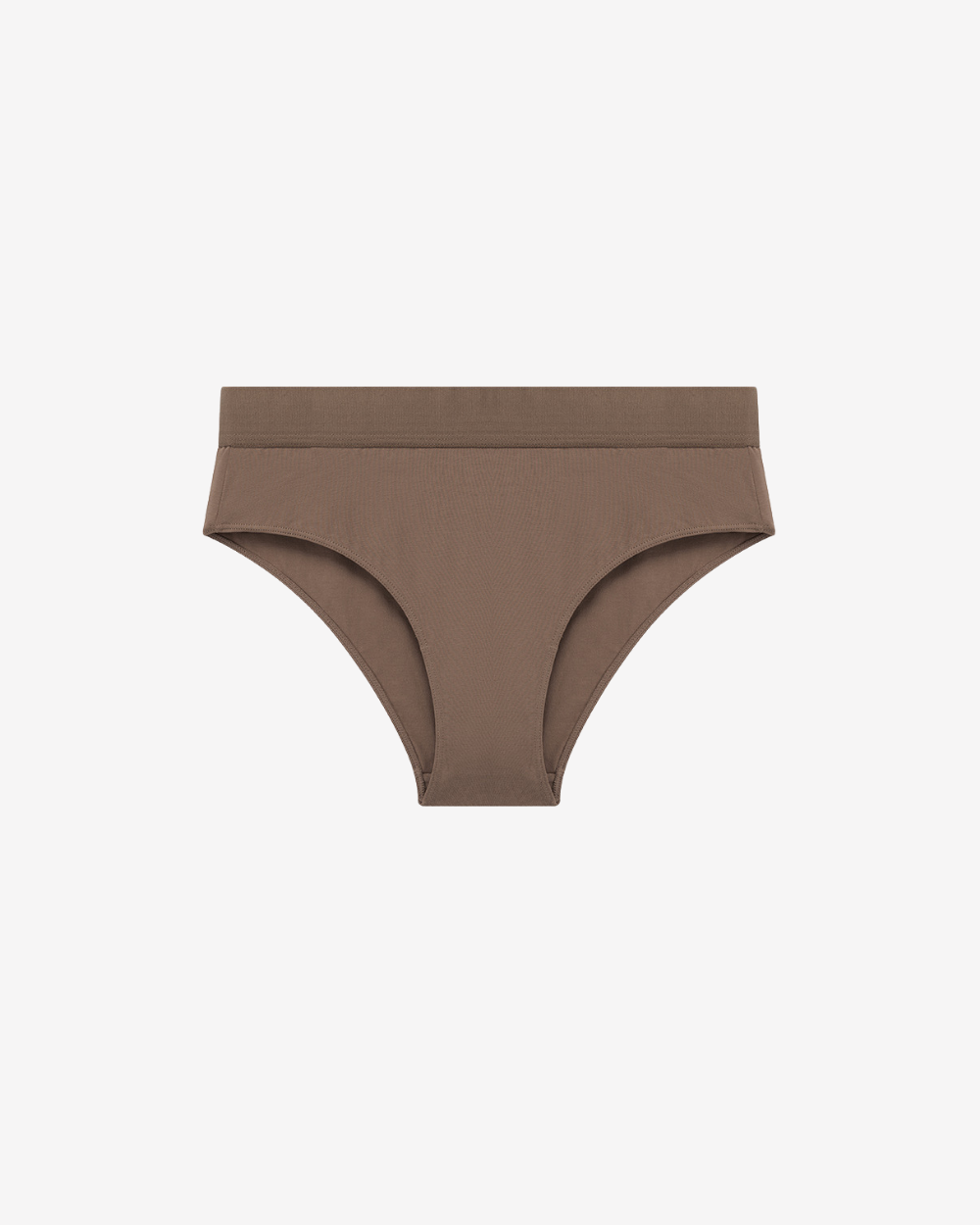 Front view of Intyra mocha seamless panty with soft ribbed fabric and wide waistband
