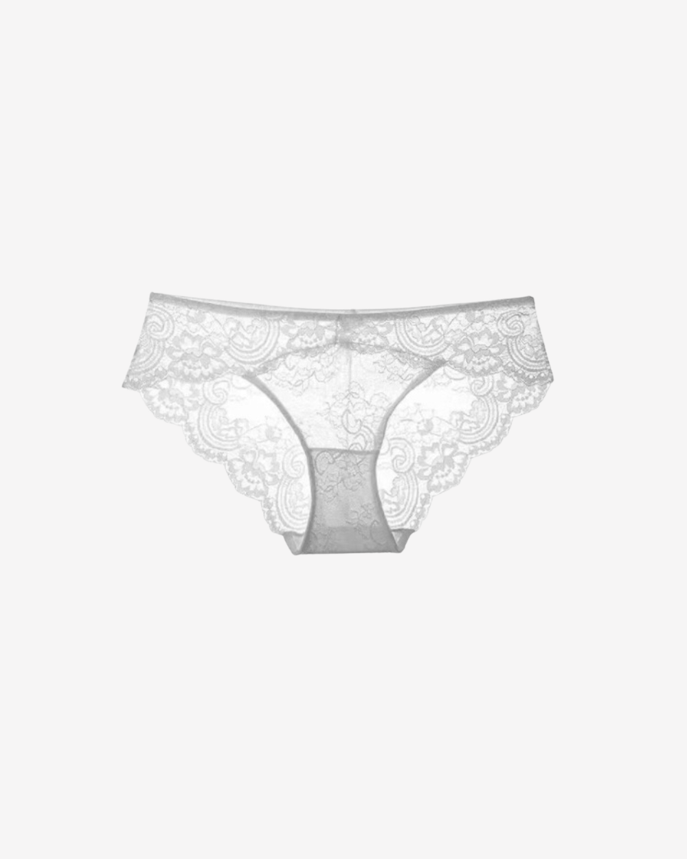 Intyra Pearl Veil Lace Brazilian Brief in white floral lace with scalloped edges and sheer lace detailing